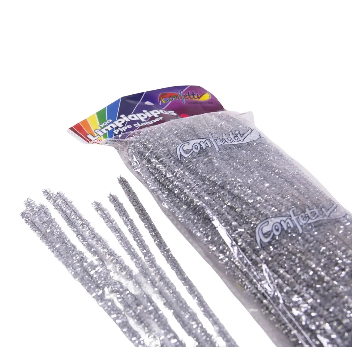 LIMPIA PIPAS METÁLICO CONFETTI PQT C/ 100 PZAS PLATA - Confetti - detalle