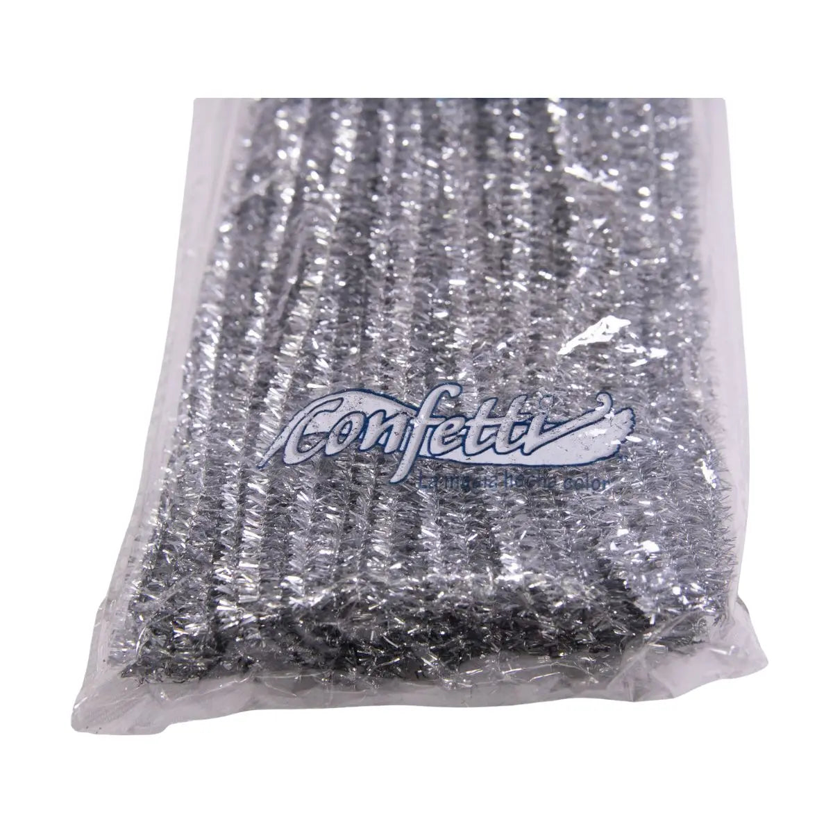 LIMPIA PIPAS METÁLICO CONFETTI PQT C/ 100 PZAS PLATA - Confetti - vista lateral