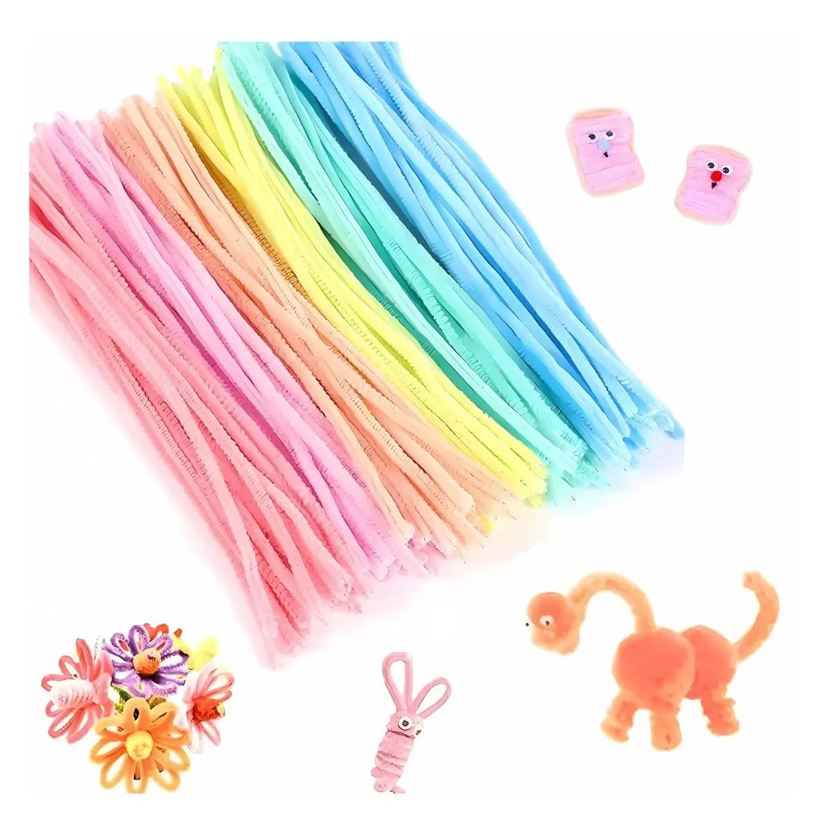 LIMPIA PIPAS DE TERCIOPELO CONFETTI COLORES MIXTOS PASTELES PQT C/ 100 PZAS - Confetti - empaque