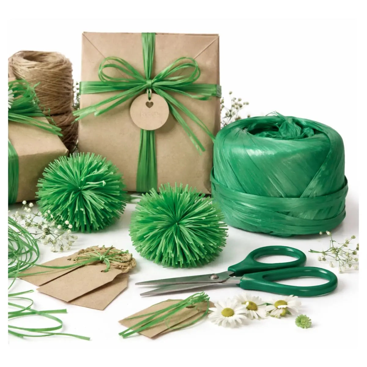 RAFIA DECORATIVA APROX 100 GRMS Verde Bandera - Confetti - empaque