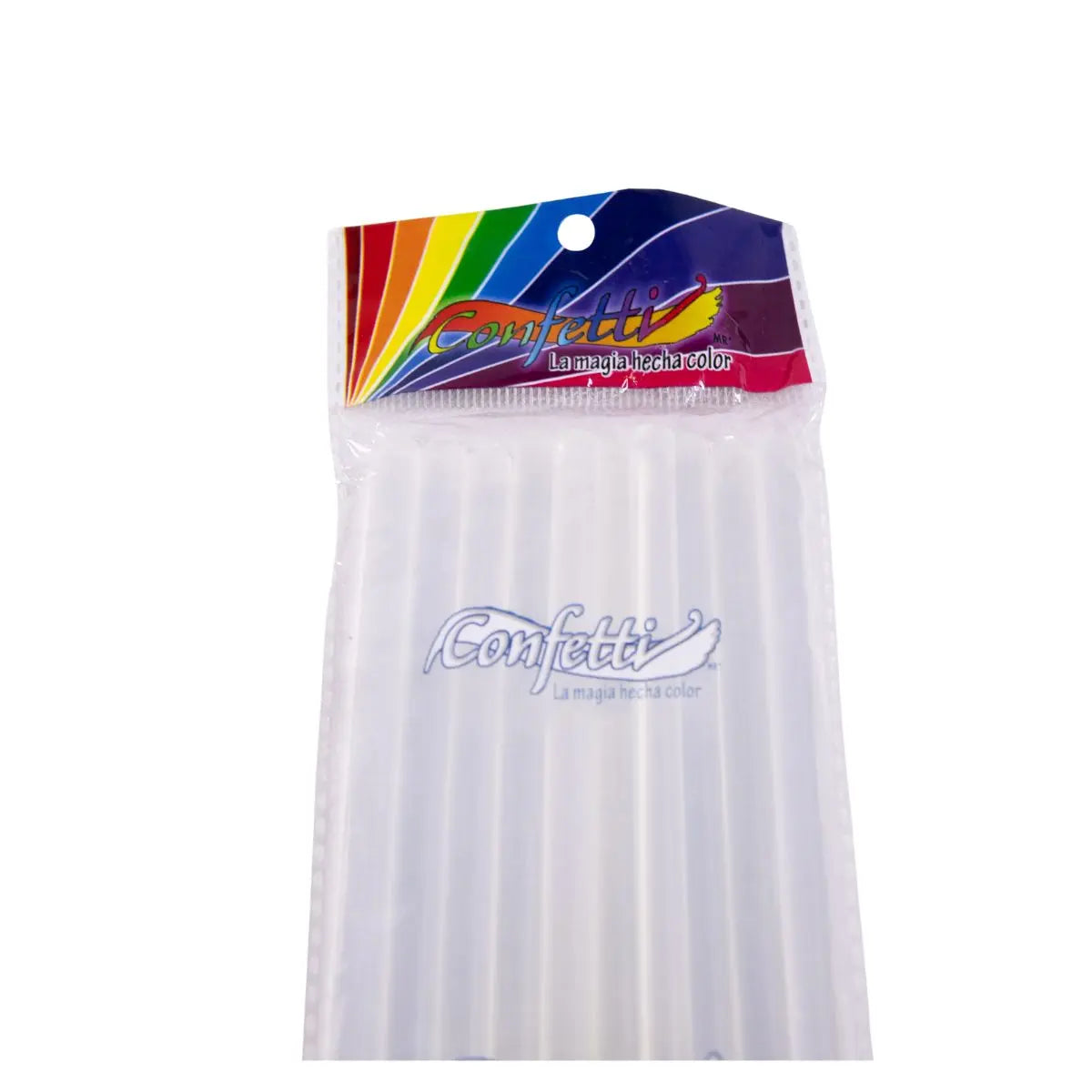 SILICÓN EN BARRA CONFETTI DELGADO TRANSPARENTE 25CMX7MM PQT CON 10 PIEZAS - Confetti - detalle