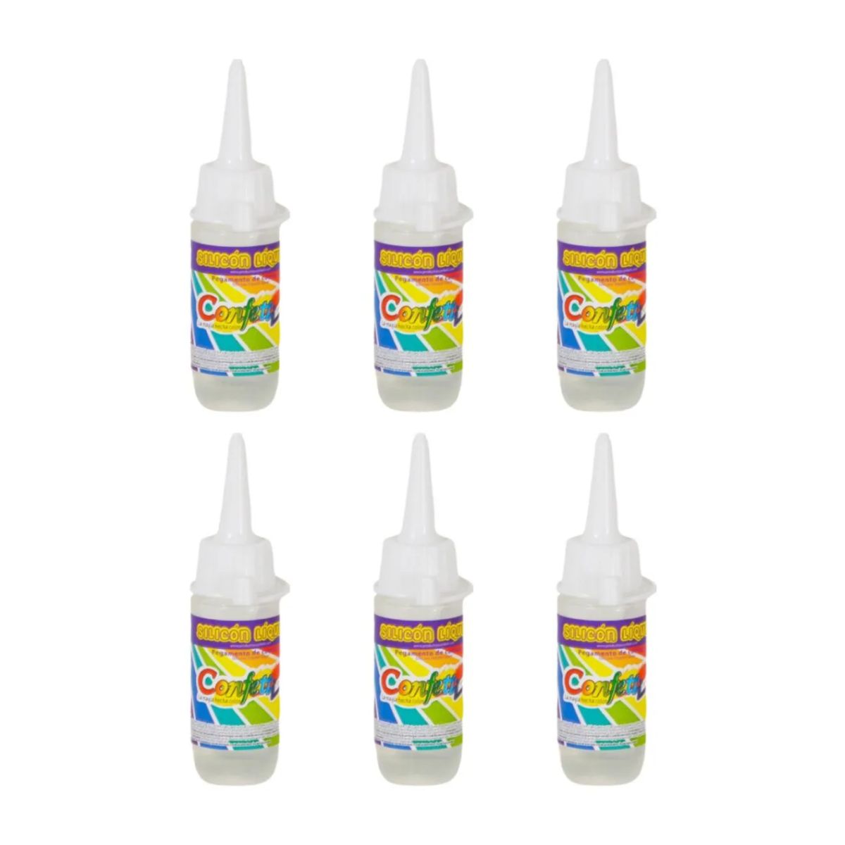 Pegamento Silicon liquido Confetti 30 ml X6 color transparente no tóxico de 6 unidades