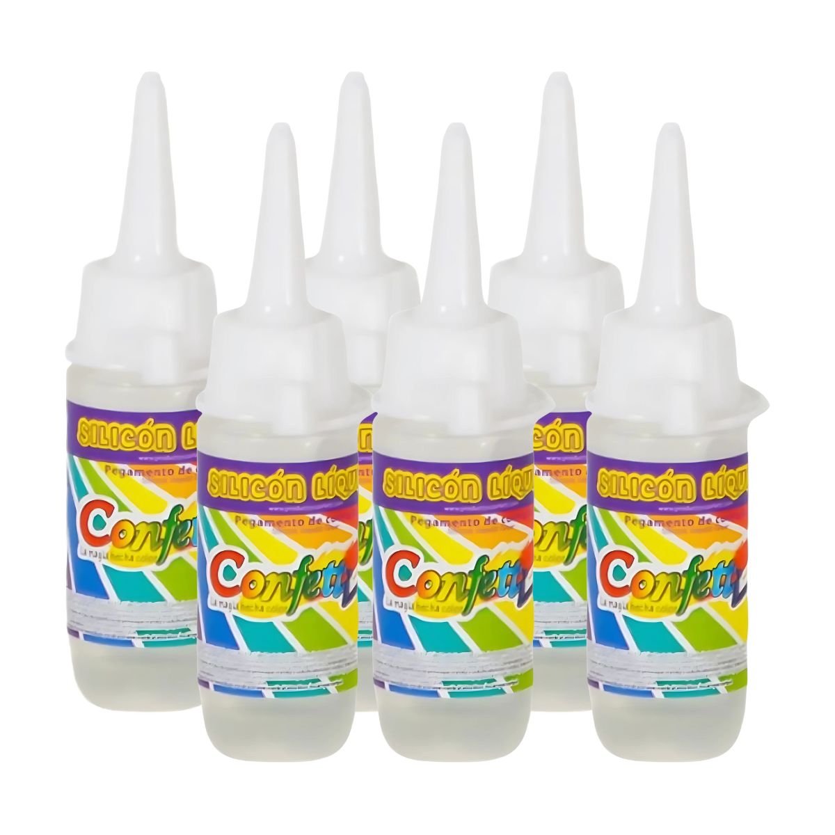 Pegamento Silicon liquido Confetti 30 ml X6 color transparente no tóxico de 6 unidades