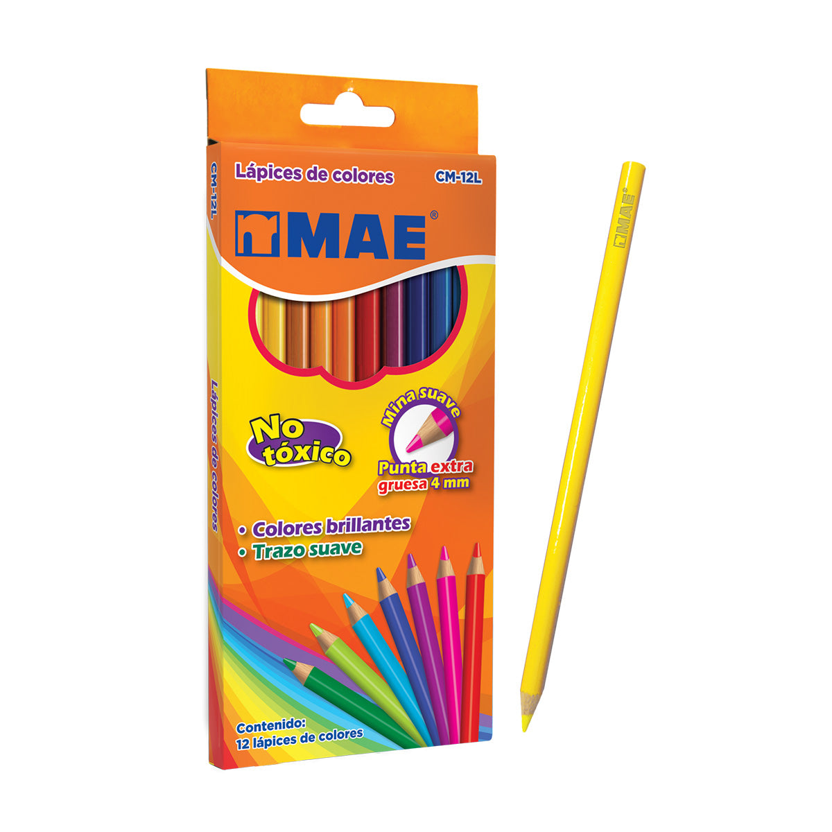 12 Lapices Colores Mae Punta Gruesa Redondos 4mm Dibujo