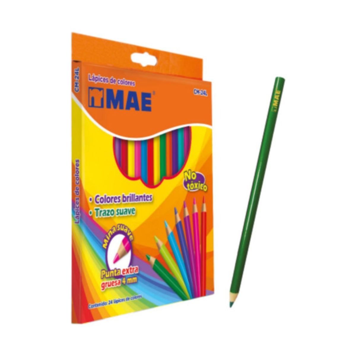 24 Lapices Colores Mae Punta Gruesa Redondos 4mm Dibujo