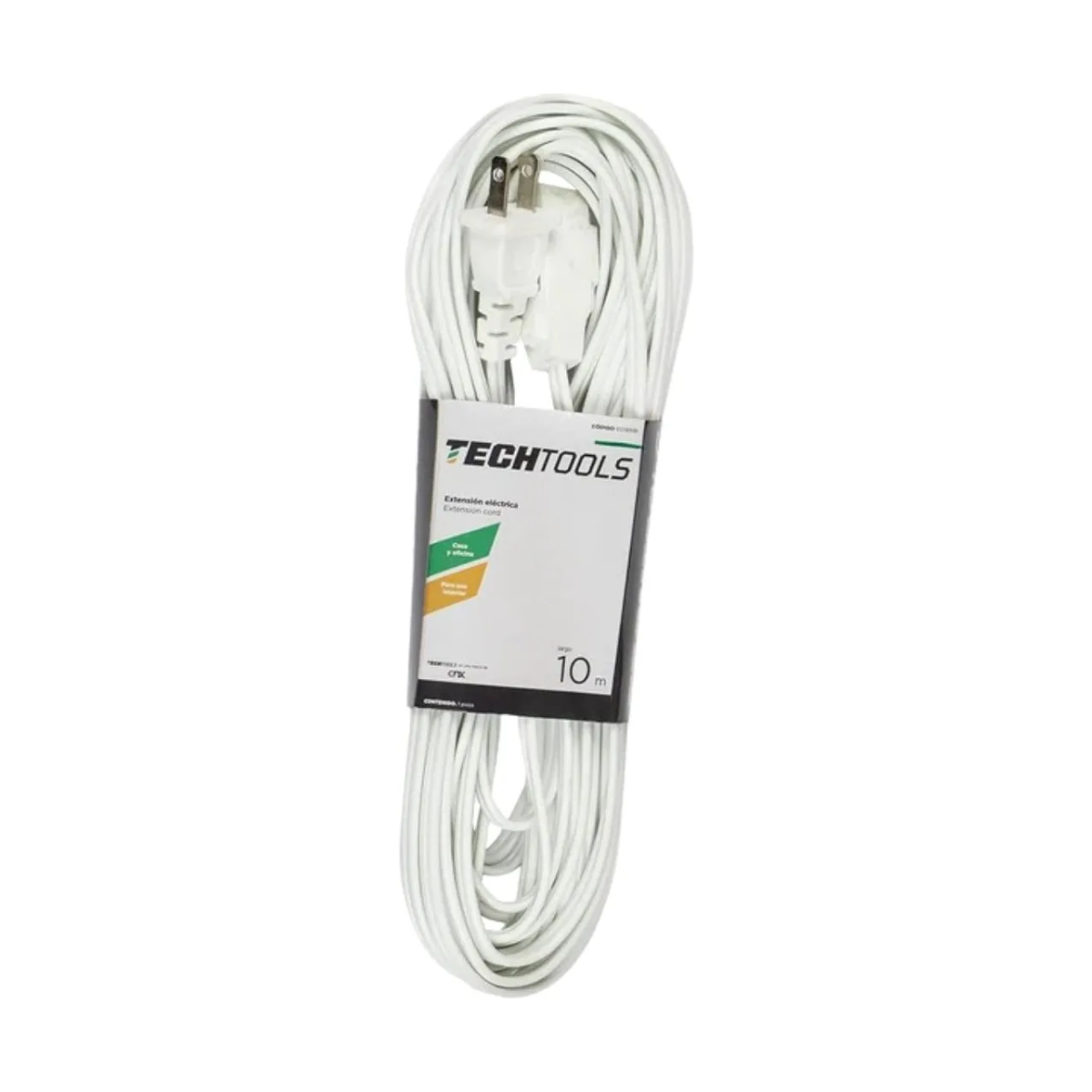 Extension Electrica Techtools Clavija Plana 10m Blanca Color Blanco