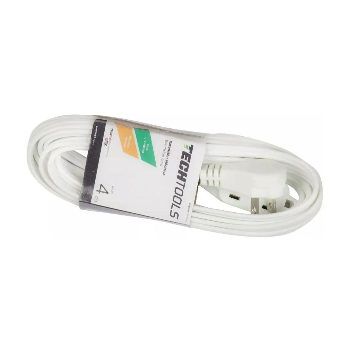 Extensión Eléctrica Blanca 4m Techtools Clavija Plana Color Blanco