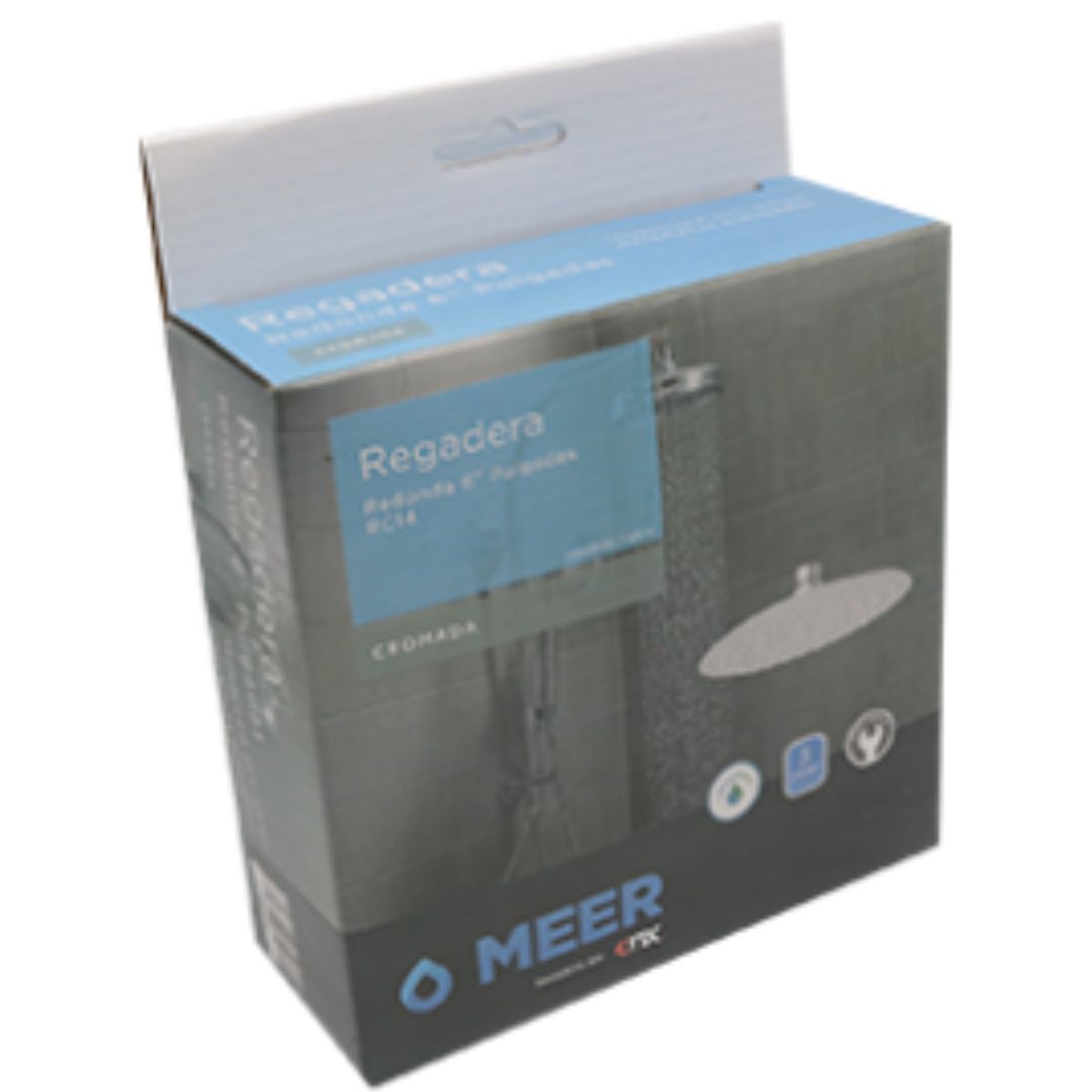 Regadera MEER Redonda 6" Acero Inoxidable Sistema Anti Sarro Cromada