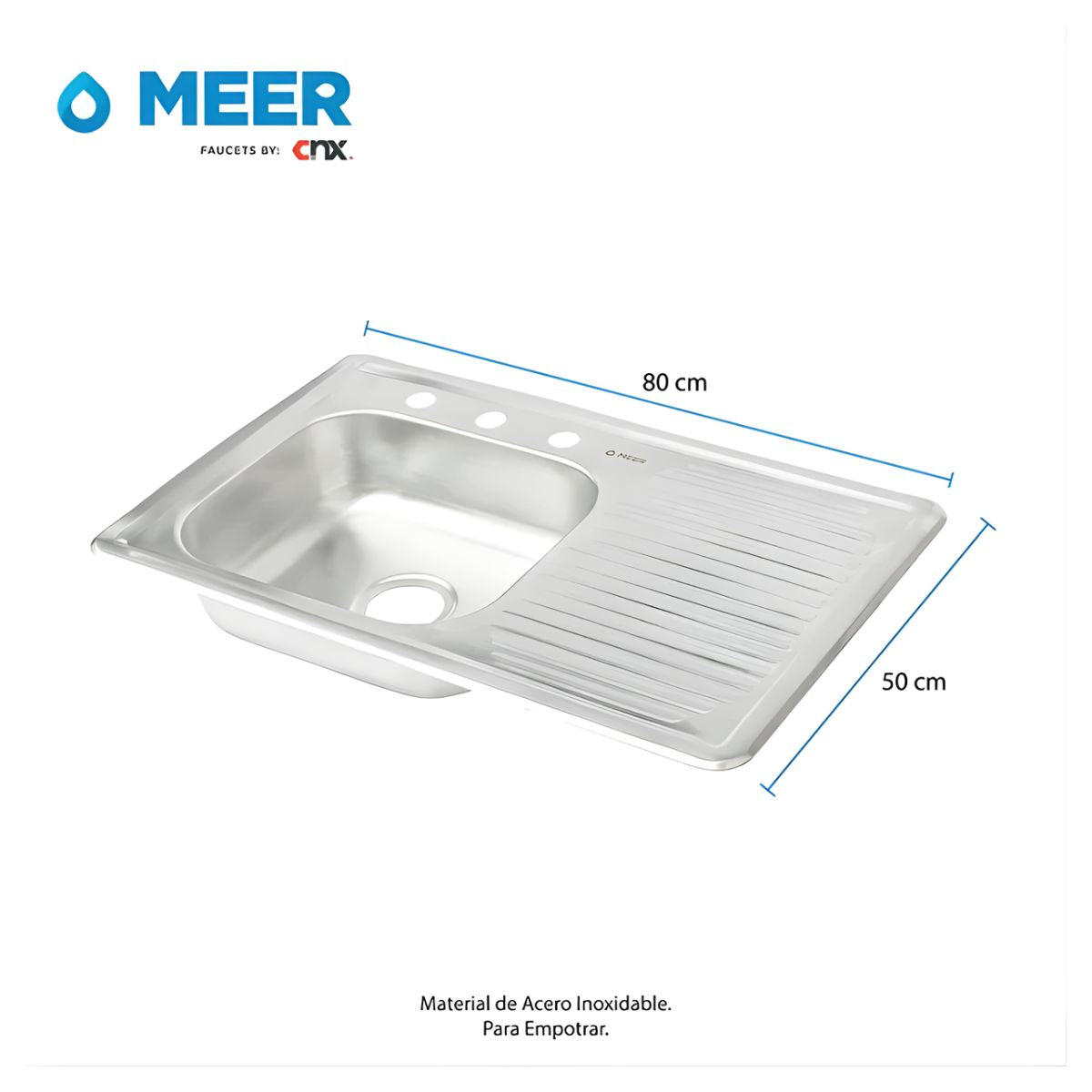 Tarja Sencilla Sobreponer Escurridero Derecho Meer 80 × 50 × 15 cm