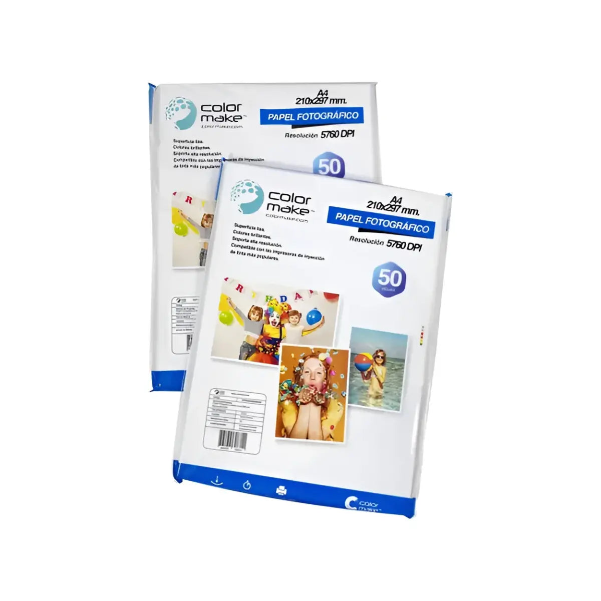 Papel fotográfico 200gr. 50 Hojas Tamaño A4 Blanco Semi brillante Premium Color Make - Color Make