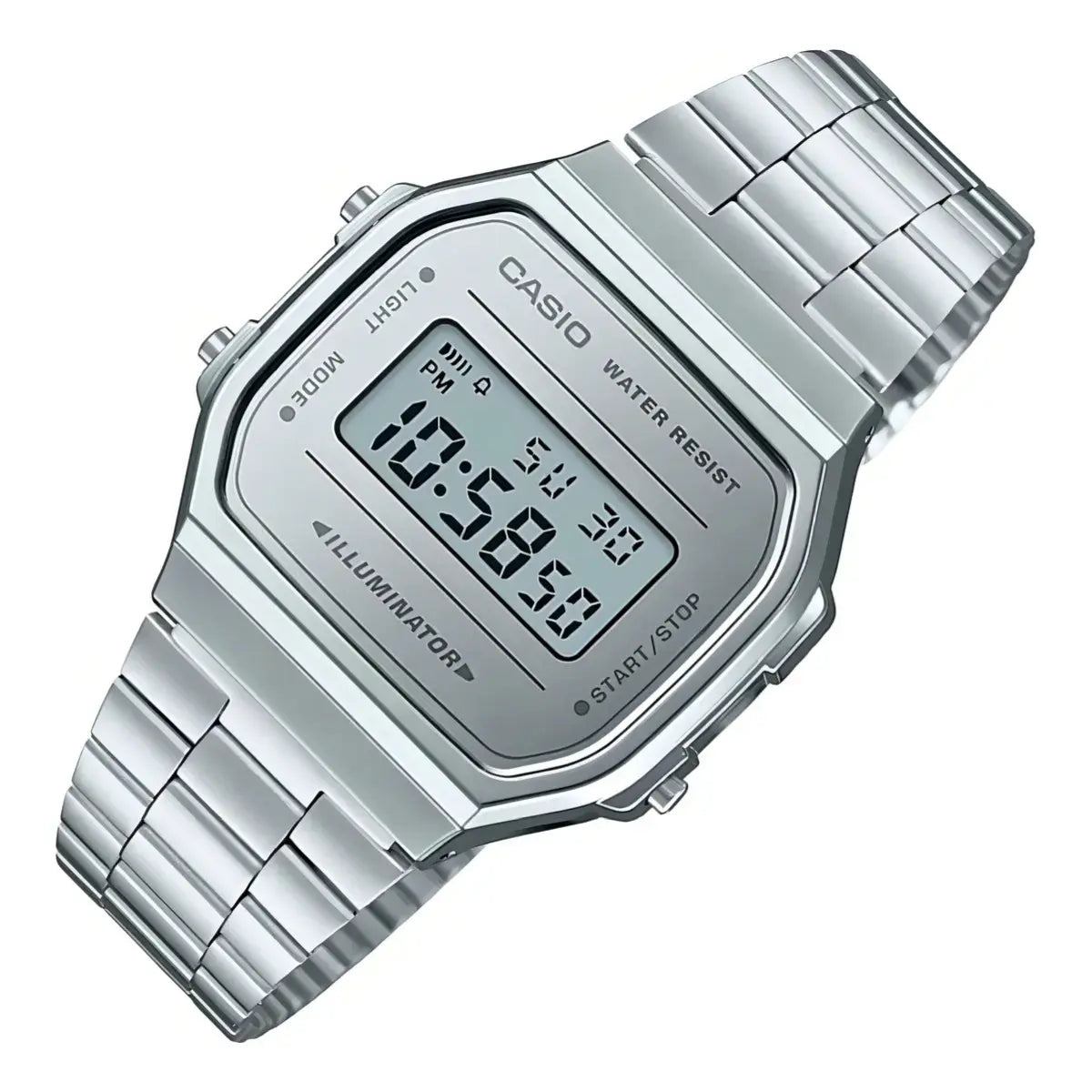 Reloj Casio Vintage Unisex Original E-watch Correa Gris, Bisel Plateado, Fondo Plateado - Casio - detalle