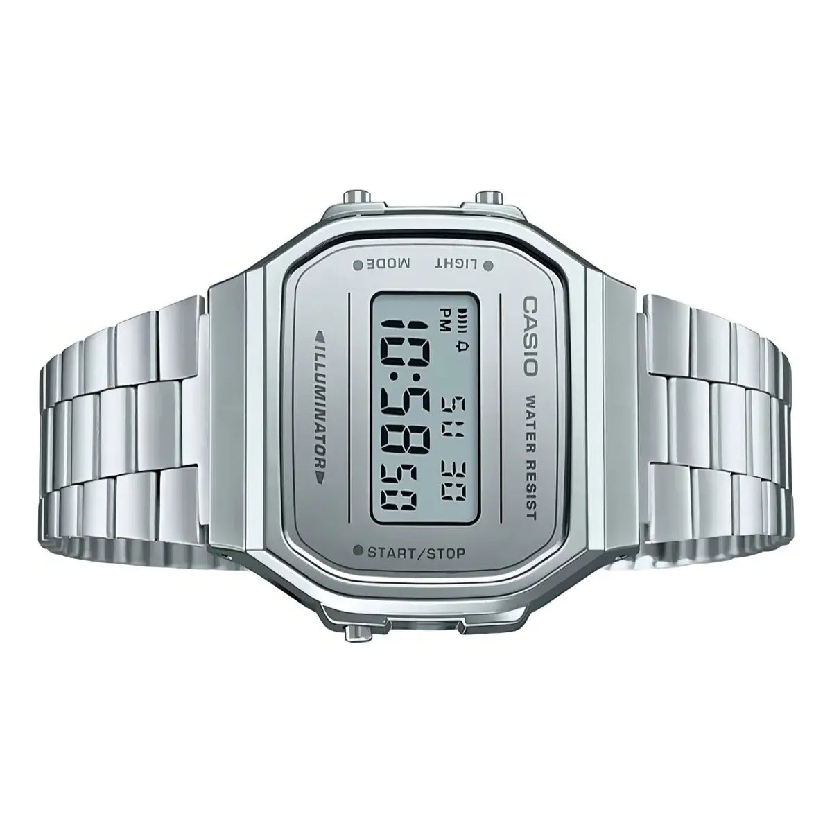 Reloj Casio Vintage Unisex Original E-watch Correa Gris, Bisel Plateado, Fondo Plateado - Casio