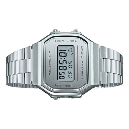 Reloj Casio Vintage Unisex Original E-watch Correa Gris, Bisel Plateado, Fondo Plateado - Casio