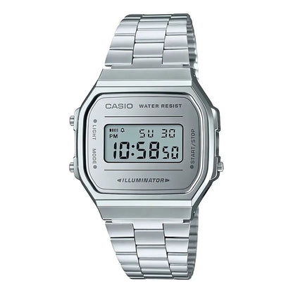 Reloj Casio Vintage Unisex Original E-watch Correa Gris, Bisel Plateado, Fondo Plateado - Casio - vista lateral
