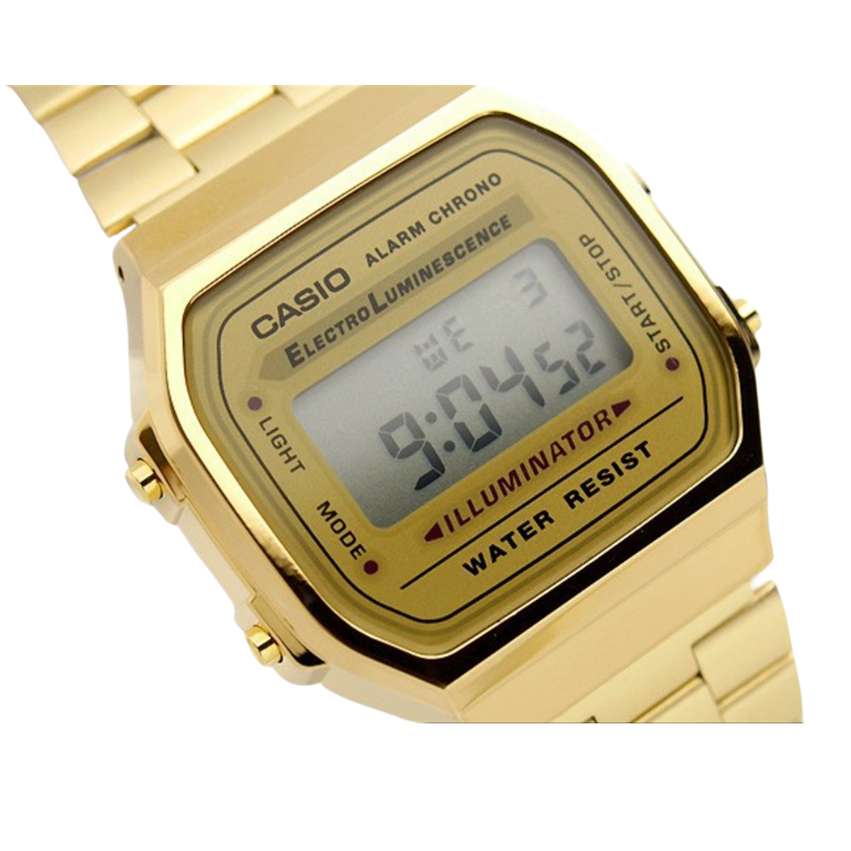 Reloj Vintage Casio A168wg-9 Unisex Color Dorado Fondo Azul