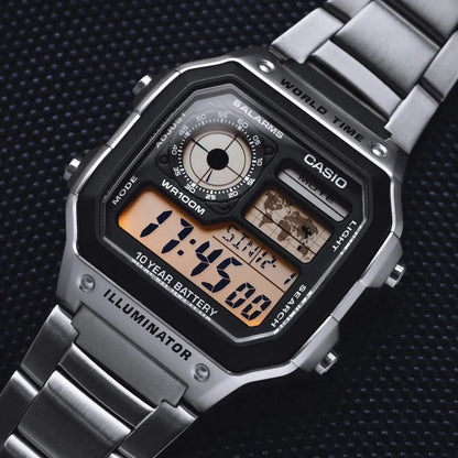 Reloj Digital Casio Ae-1200whd-1av C/plateado C/Mapa Mundial - Casio - vista lateral