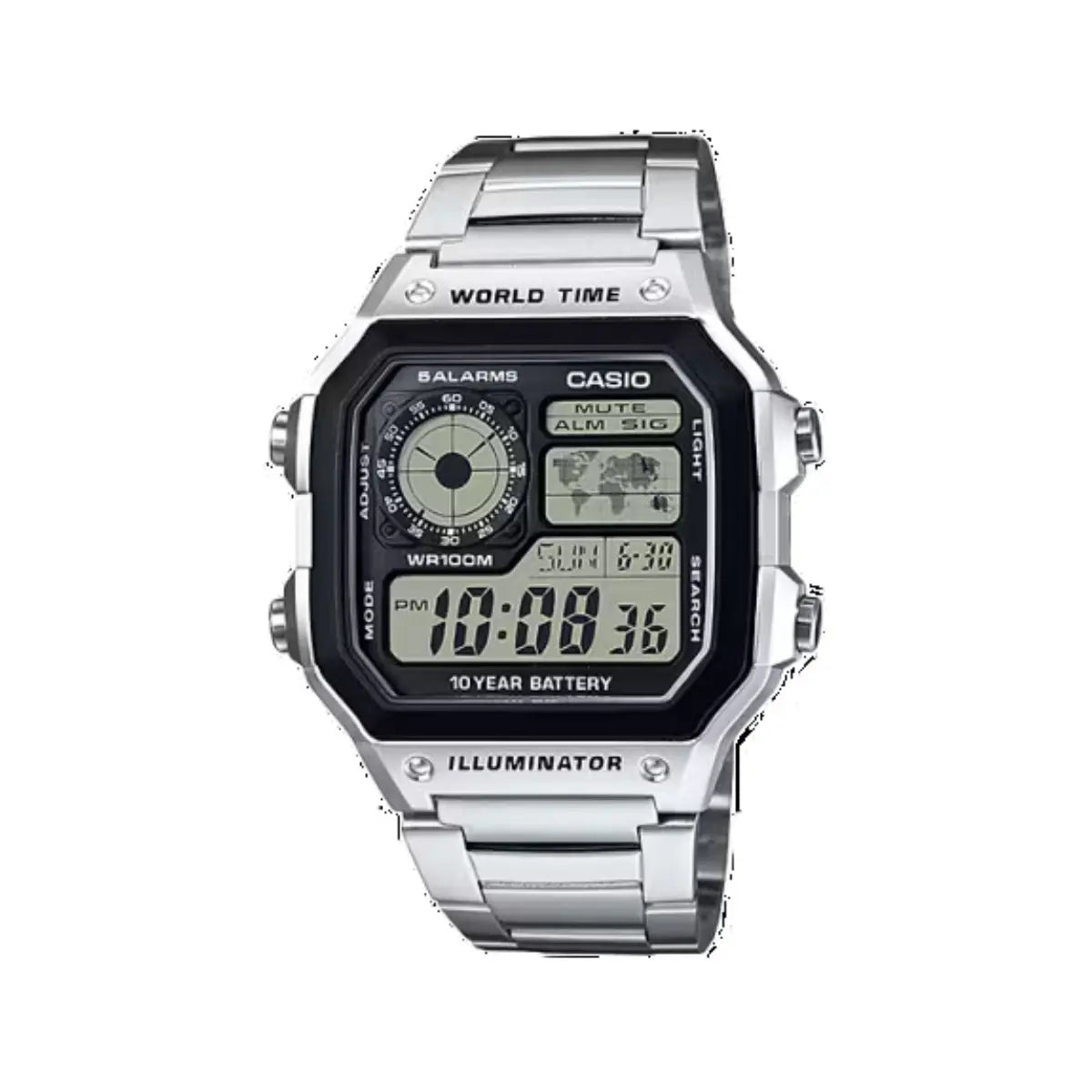 Reloj Digital Casio Ae-1200whd-1av C/plateado C/Mapa Mundial - Casio