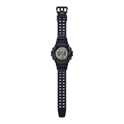 Reloj pulsera digital Casio AE-1500 Correa de resina color negro - fondo gris - bisel negro/amarillo - Casio - vista lateral