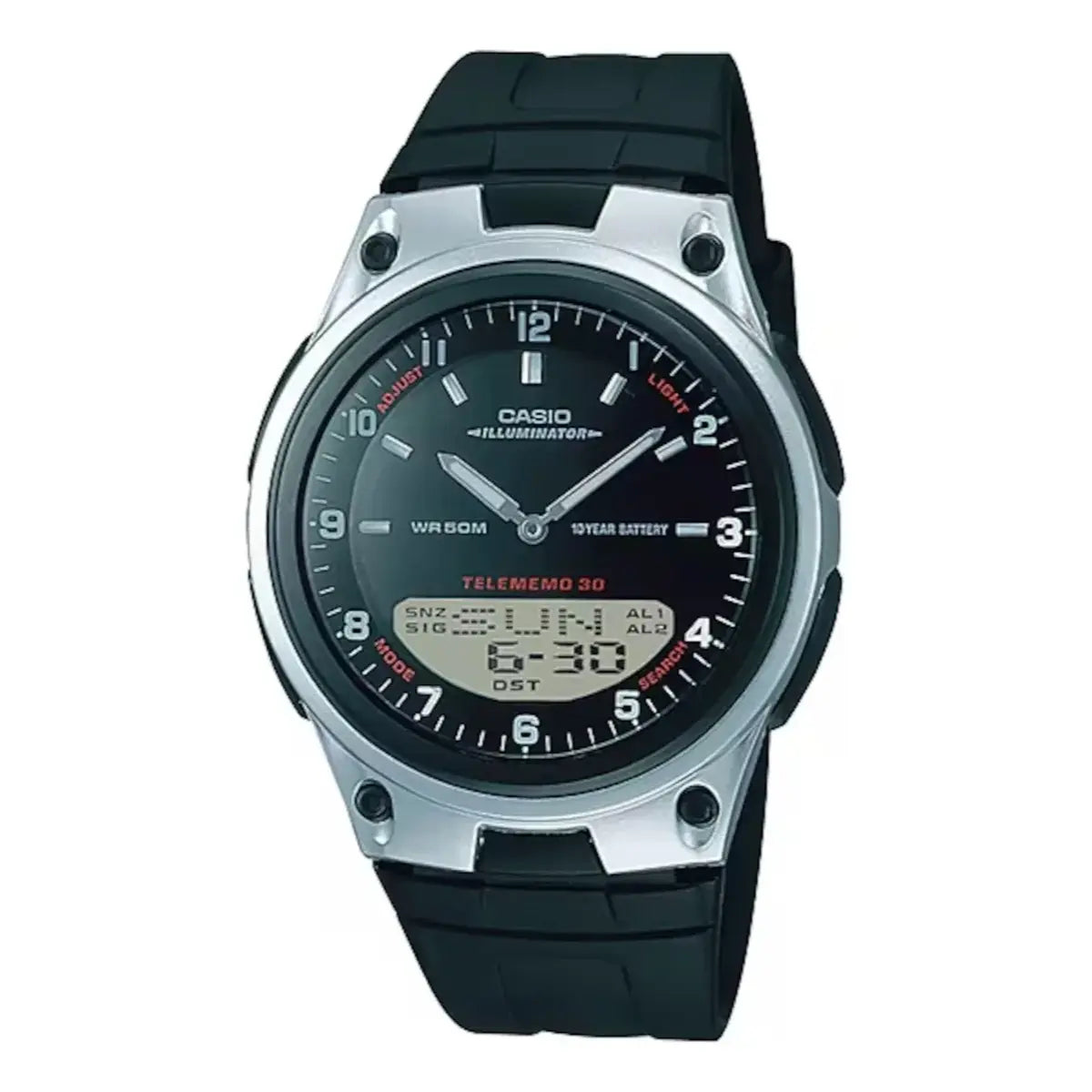 Reloj de pulsera Casio Collection AW-80 de cuerpo color plateado y negro, analogico-digital - Casio