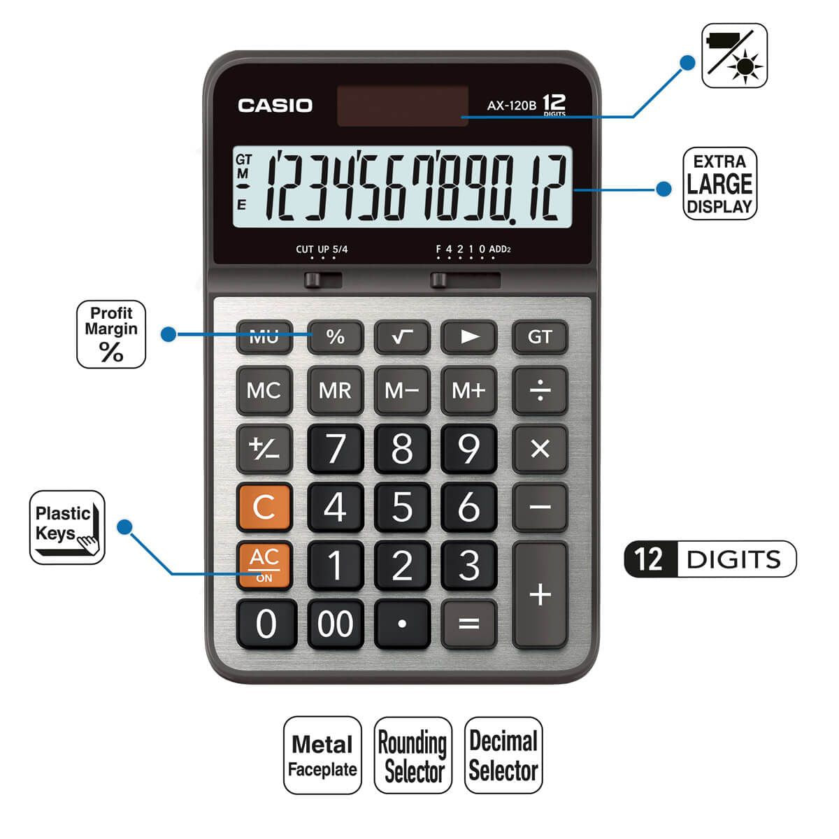 Calculadora de Escritorio Casio Ax-120b Gris 12 Dígitos