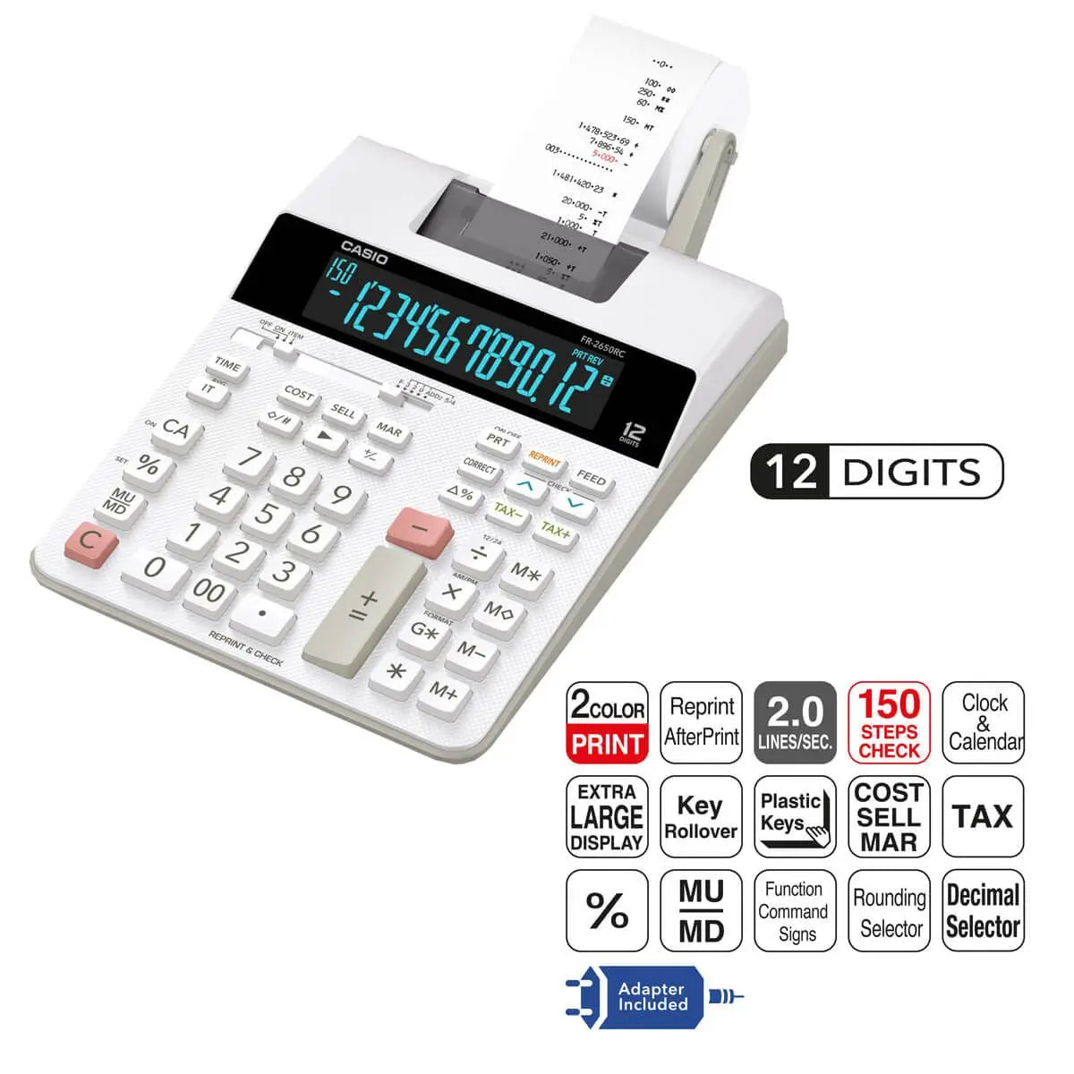 Sumadora Calculadora Impresión Casio Fr-2650rc 12 Dígitos - Casio - vista trasera