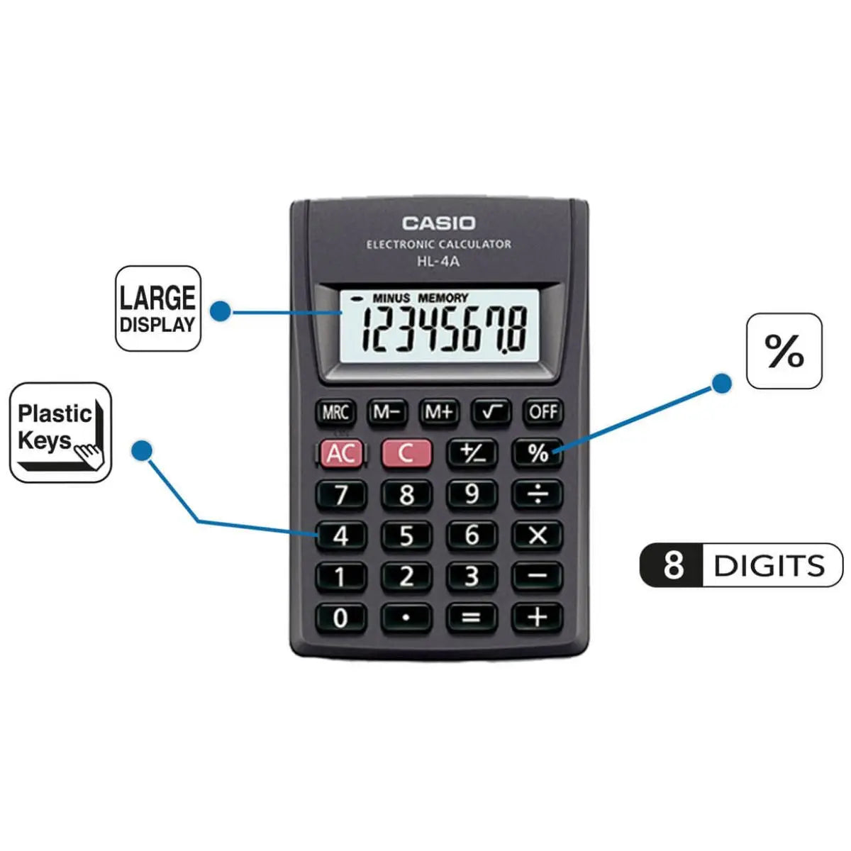 Mini Calculadora Casio Hl-4a 8 Dígitos Portátil Bolsillo - Casio - uso