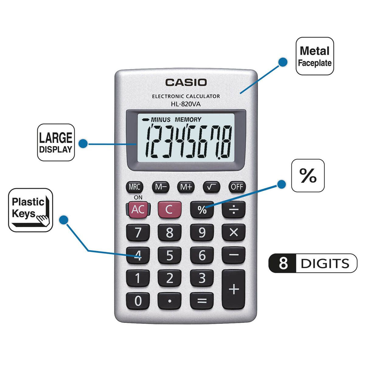 Calculadora Portatil Casio Hl-820va Gris 8 Digitos 10x12cm