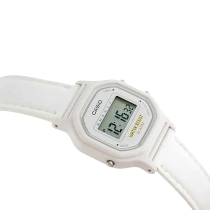 Reloj Casio La11w Dama Retro Clasico Original Correa Blanco Bisel Blanco, fondo Neutro - Casio - vista lateral