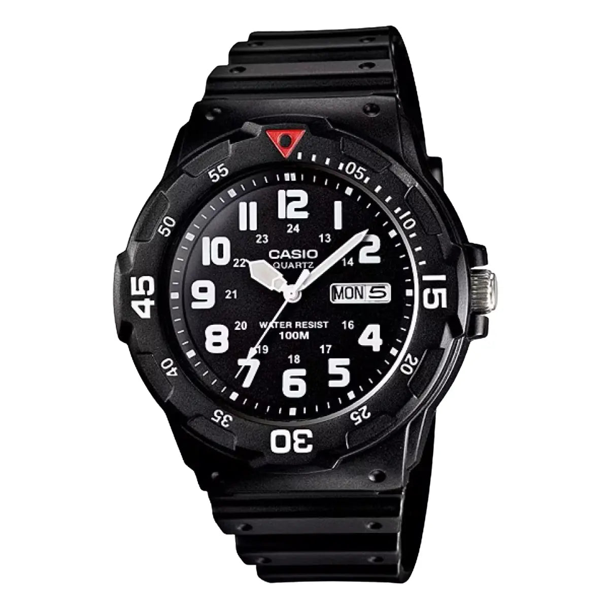 Reloj pulsera Casio Mrw-200h-1b2v con correa de resina color negro - bisel negro/rojo - Casio - vista lateral