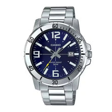 Reloj Casio Hombre Mtp-vd01d, 50m, Fondo Azu, Correa Plateado, Bisel Plateado - Casio - empaque