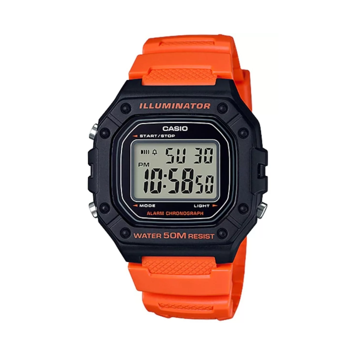 Reloj Digital Casio W-218h-4b2v Correa/naranja Bisel/negro