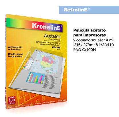 100 Hojas Película Acetato Laser Impresora Toner Kronaline Al690