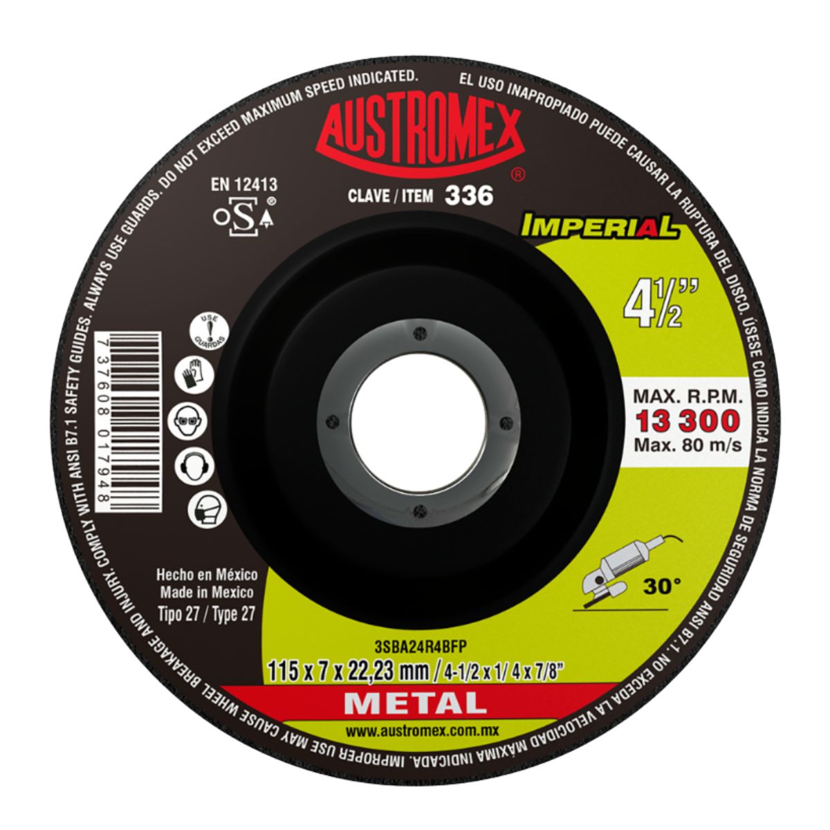 Disco Abrasivo Desbaste 115x7x22.23mm Clave 336 Austromex