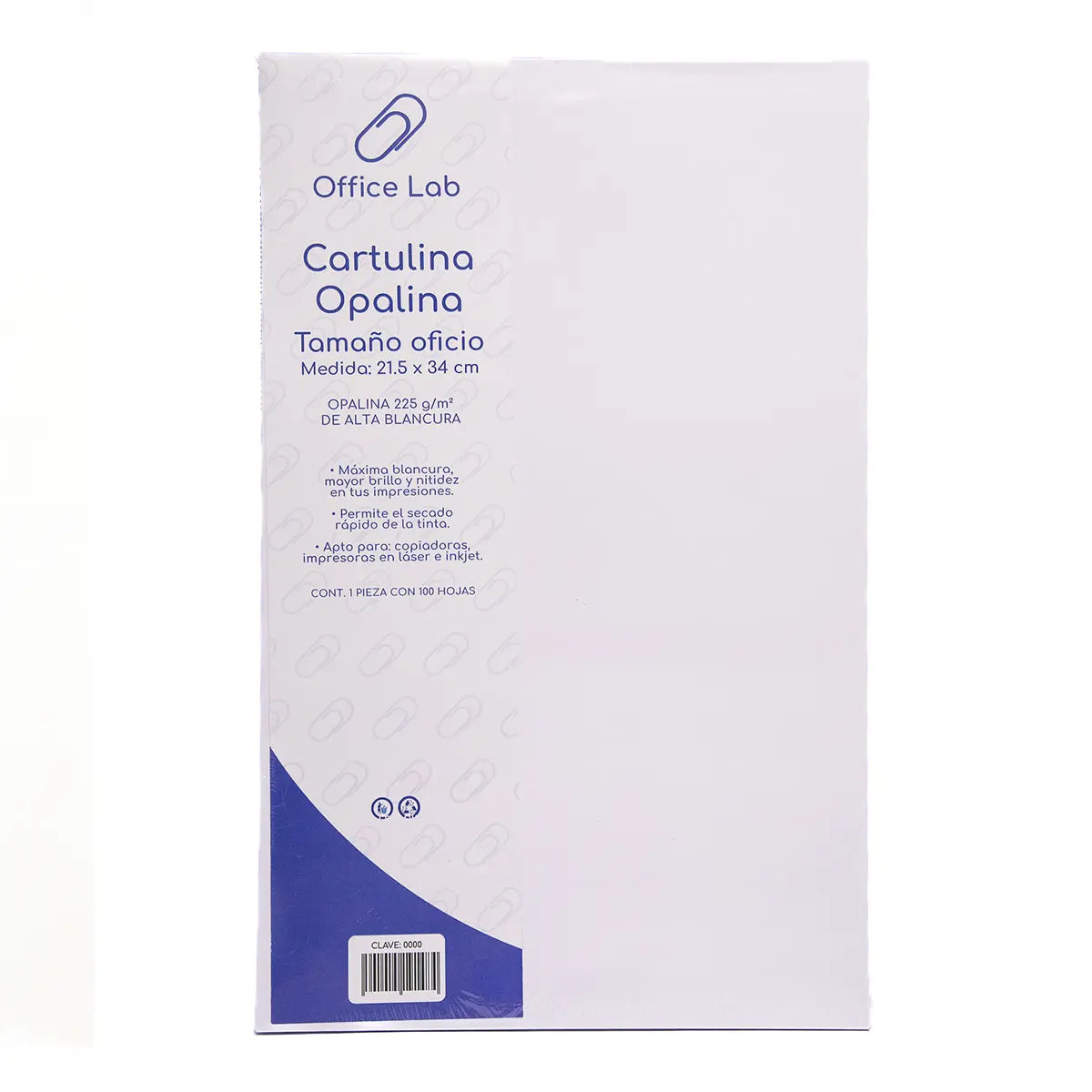 CARTULINA OPALINA 225 g 100 HOJAS OFICIO - Office Lab