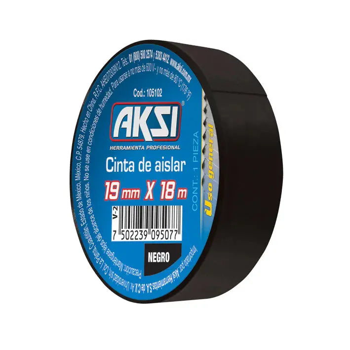 Cinta de Aislar AKSI 19mm x 18m color Negro - Marchante MX