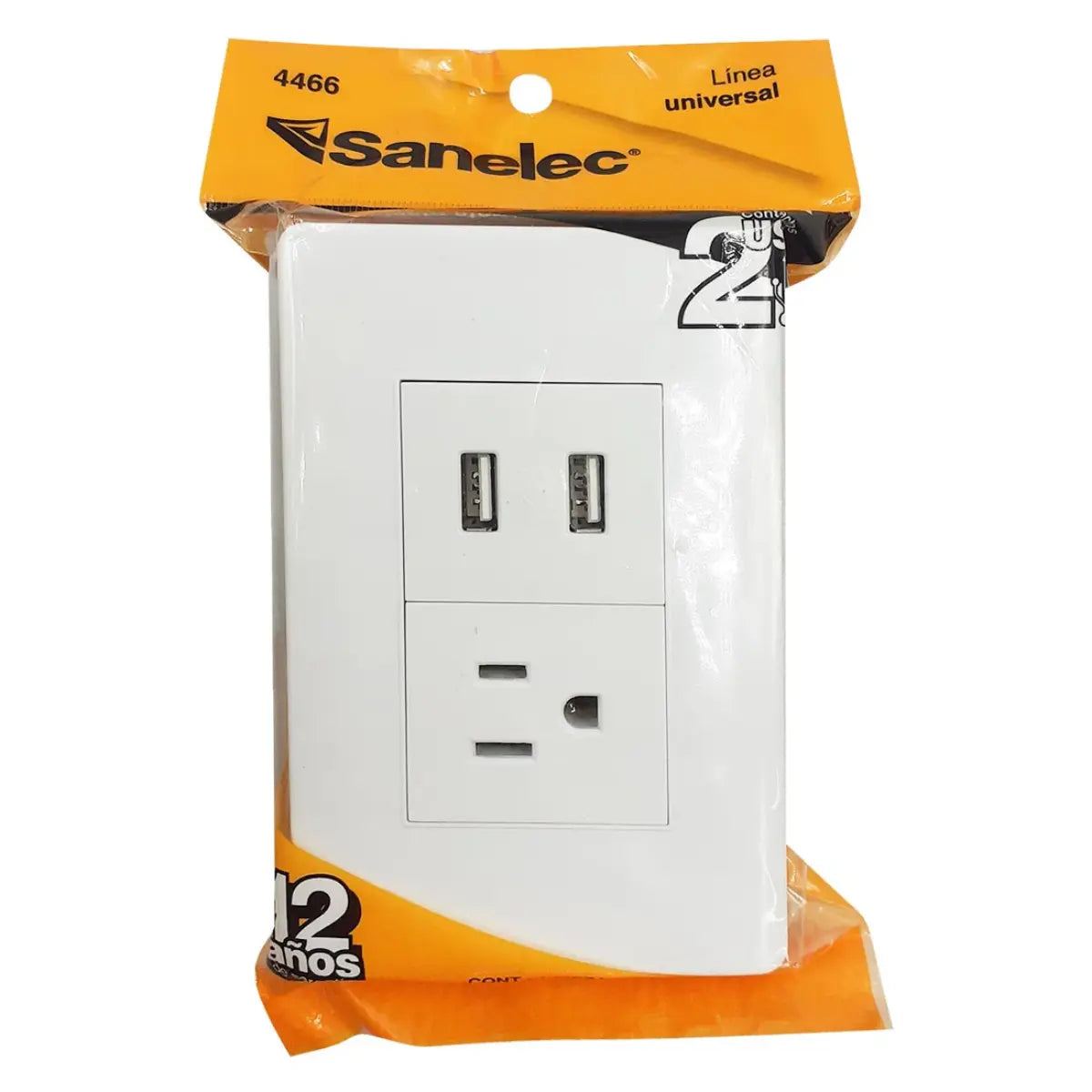 Contacto Aterrizado Sanelec Doble Puerto Usb 4466 Pared Blanco 12 Piezas - Sanelec - detalle
