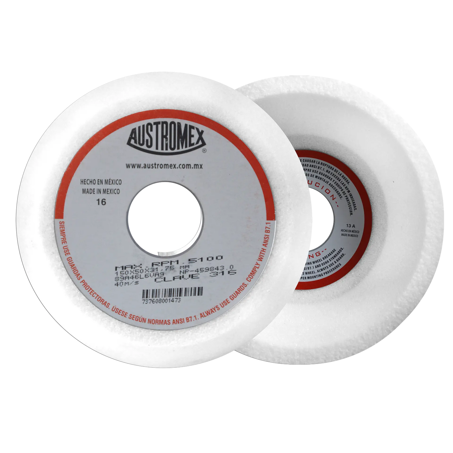 Copa abrasiva para afilar cortadores, fresas, brocas de acerO, grado herramienta (H, S, M Y W) de 150 x 50 x 31.75 mm - Austrodiam