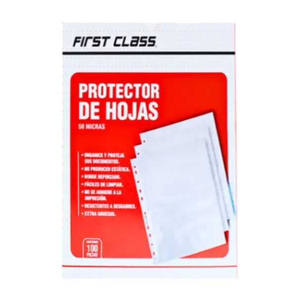 PROTECTOR DE HOJAS CARTA 100 PZ (50 MICRAS) - First Class