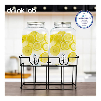 2 Dispensadores Con Base Bebidas Agua Vitrolero Vidrio 5l Color Transparente