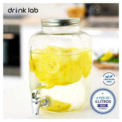 2 Dispensadores Con Base Bebidas Agua Vitrolero Vidrio 5l Color Transparente