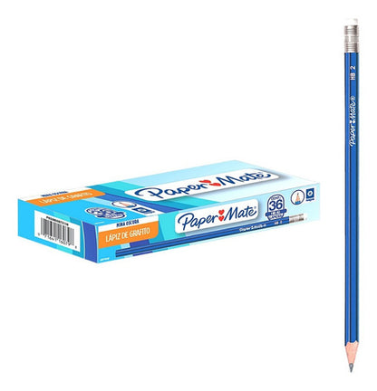 Lápices de Grafito Paper Mate #2 Azul Mirado Hexagonal 12 Piezas