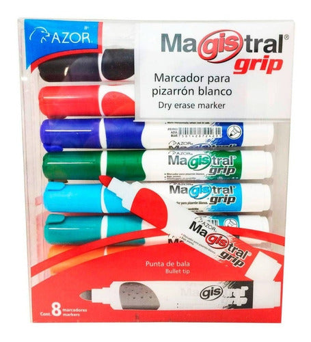 Marcadores Plumones Azor para Pizarrón Blanco Magistral Grip 8 Piezas