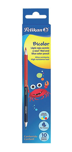 Lápices Bicolor Azul Oscuro Rojo Carmín Pelikan 10 Piezas