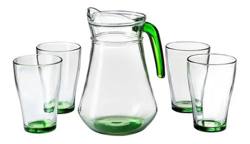Juego Jarra + 4 Vasos De Vidrio Colores Set Agua Atomatizado