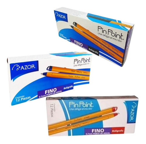 3 Cajas Boligrafos Azor Pin Point Punta Aguja 0.7mm 12 Piezas