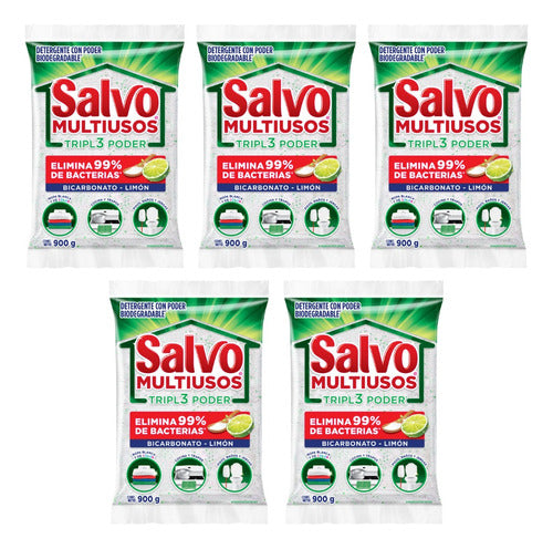 5 Pz Detergente Polvo Salvo Multiusos Facil Disolucion 900g