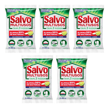 5 Pz Detergente Polvo Salvo Multiusos Facil Disolucion 900g