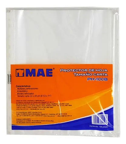 100 Protectores Hojas Tamaño Carta Mae Transparente - Mae