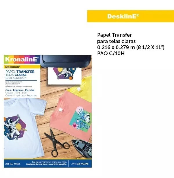 2 Pack Papel Transfer Kronaline Telas Claras 10 Hojas Tr300