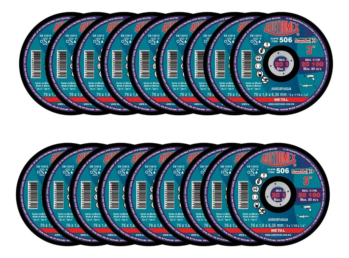 25pz Disco Abrasivo Corte 506 Austromex 3'' Grano 60 Metal - Marchante MX